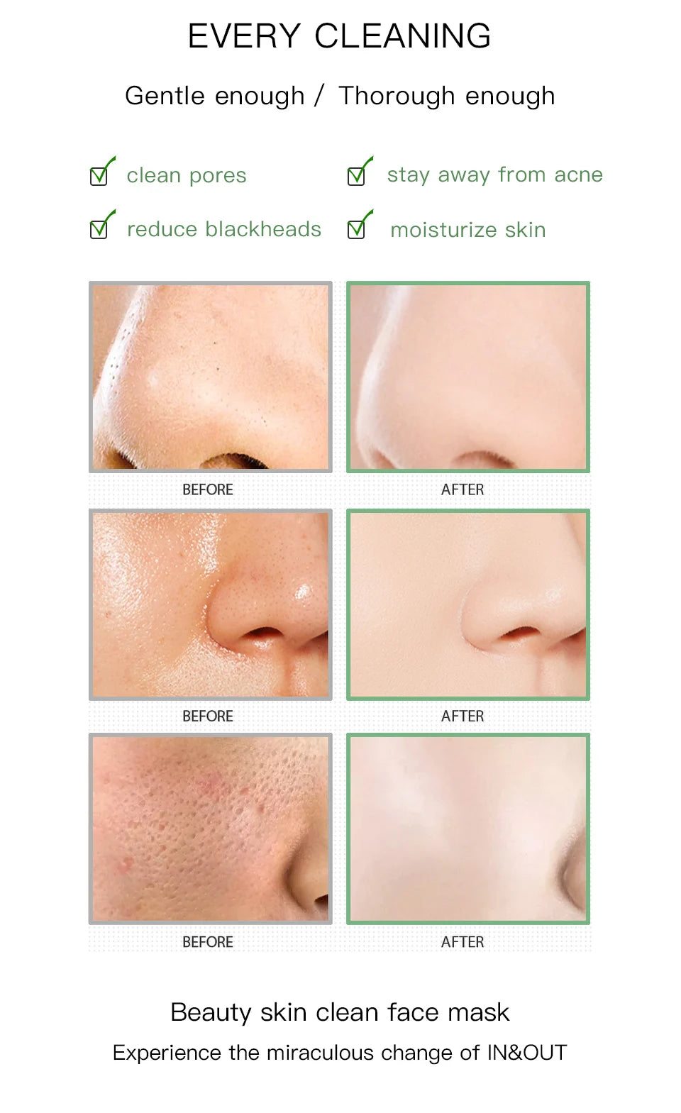 Masque nettoyant pour le visage en stick de 40 g aux extraits de thé vert et de rose – Nettoyant hydratant en profondeur, resserre les pores, élimine les points noirs, régule la production de sébum
