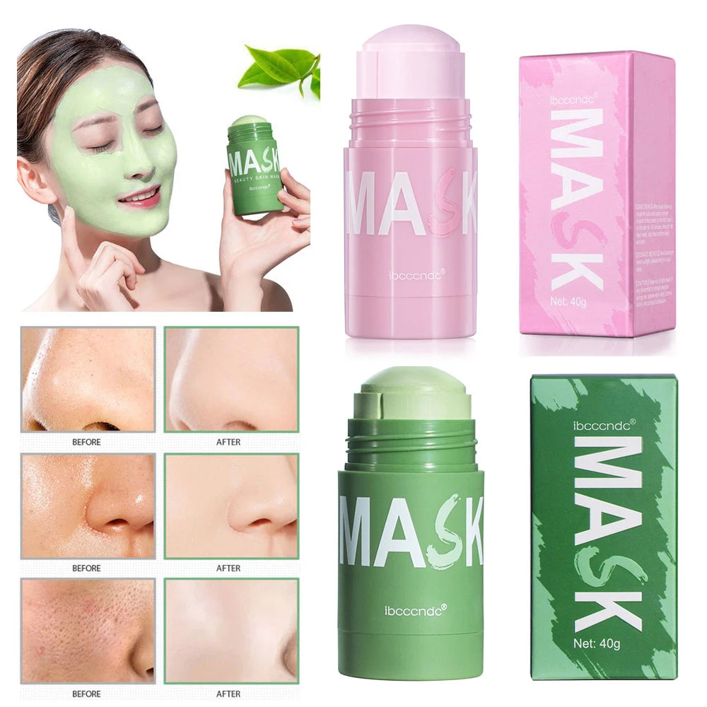 Masque nettoyant pour le visage en stick de 40 g aux extraits de thé vert et de rose – Nettoyant hydratant en profondeur, resserre les pores, élimine les points noirs, régule la production de sébum
