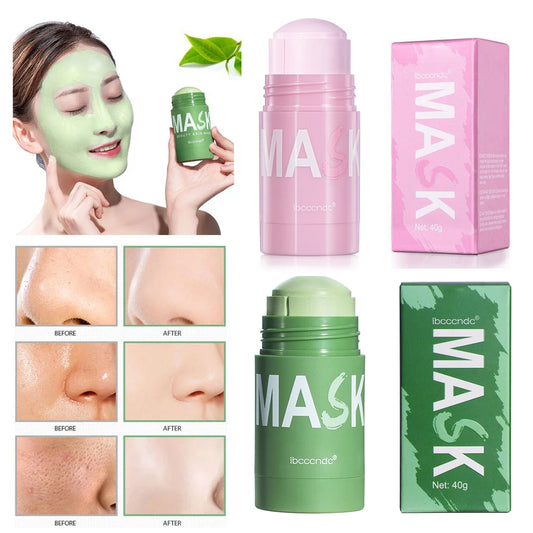 Masque nettoyant pour le visage en stick de 40 g aux extraits de thé vert et de rose – Nettoyant hydratant en profondeur, resserre les pores, élimine les points noirs, régule la production de sébum