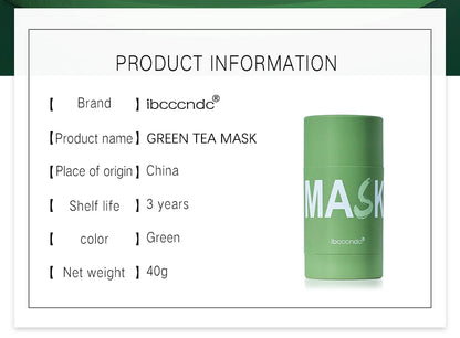 Masque nettoyant pour le visage en stick de 40 g aux extraits de thé vert et de rose – Nettoyant hydratant en profondeur, resserre les pores, élimine les points noirs, régule la production de sébum