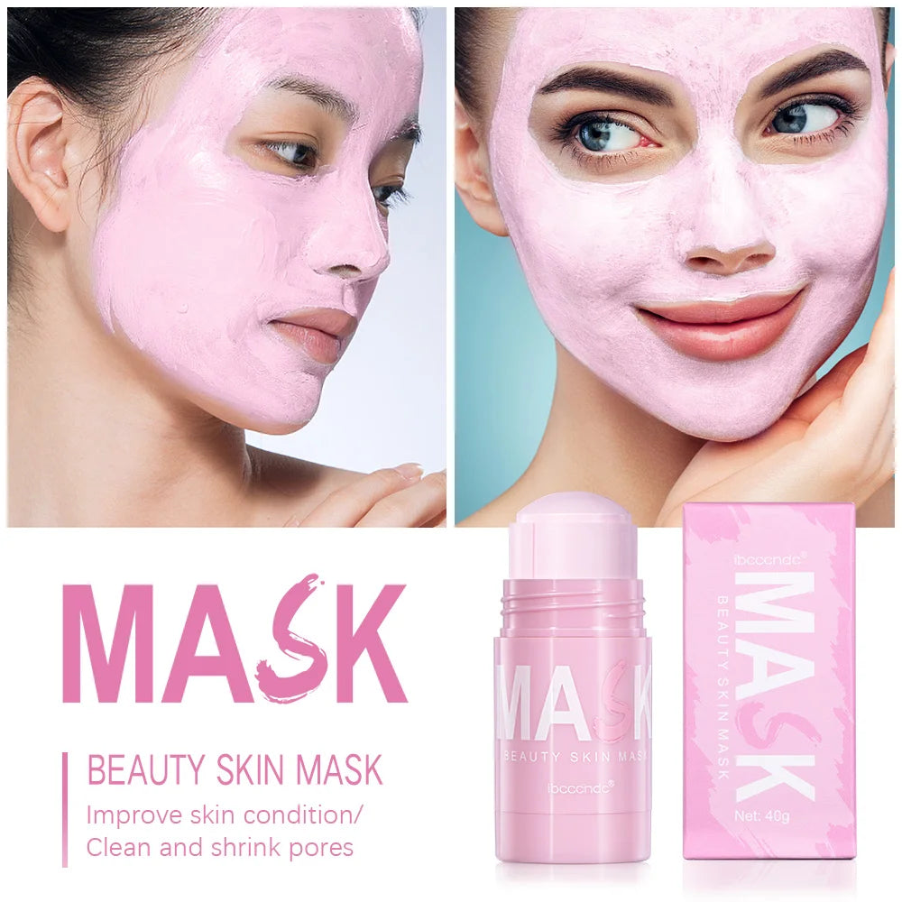 Masque nettoyant pour le visage en stick de 40 g aux extraits de thé vert et de rose – Nettoyant hydratant en profondeur, resserre les pores, élimine les points noirs, régule la production de sébum