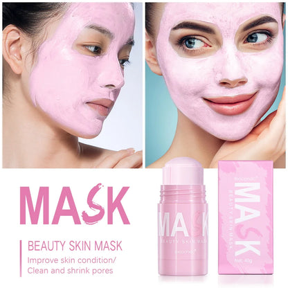 Masque nettoyant pour le visage en stick de 40 g aux extraits de thé vert et de rose – Nettoyant hydratant en profondeur, resserre les pores, élimine les points noirs, régule la production de sébum
