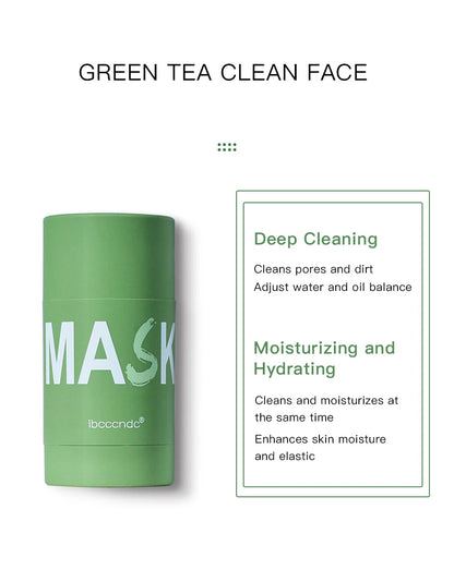 Masque nettoyant pour le visage en stick de 40 g aux extraits de thé vert et de rose – Nettoyant hydratant en profondeur, resserre les pores, élimine les points noirs, régule la production de sébum