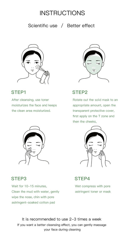 Masque nettoyant pour le visage en stick de 40 g aux extraits de thé vert et de rose – Nettoyant hydratant en profondeur, resserre les pores, élimine les points noirs, régule la production de sébum