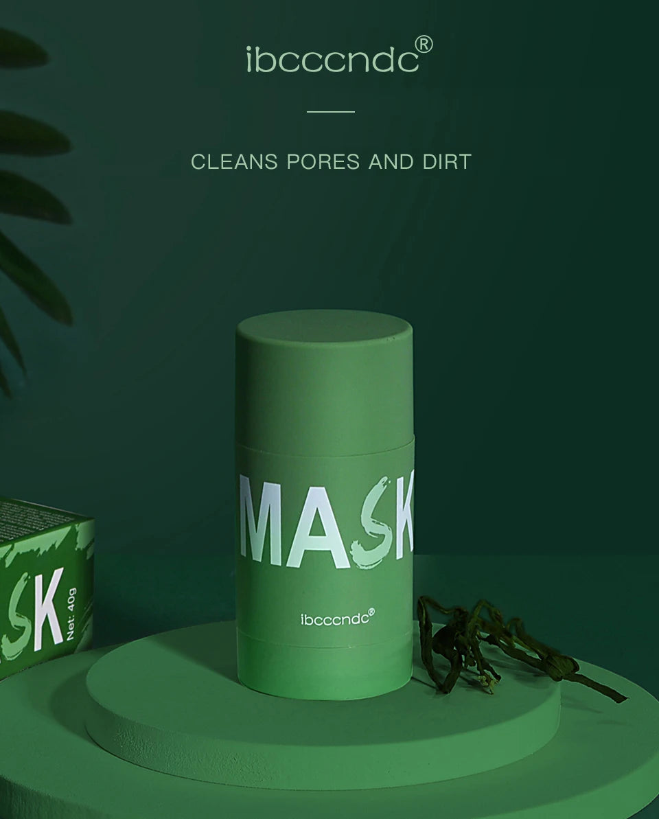 Masque nettoyant pour le visage en stick de 40 g aux extraits de thé vert et de rose – Nettoyant hydratant en profondeur, resserre les pores, élimine les points noirs, régule la production de sébum