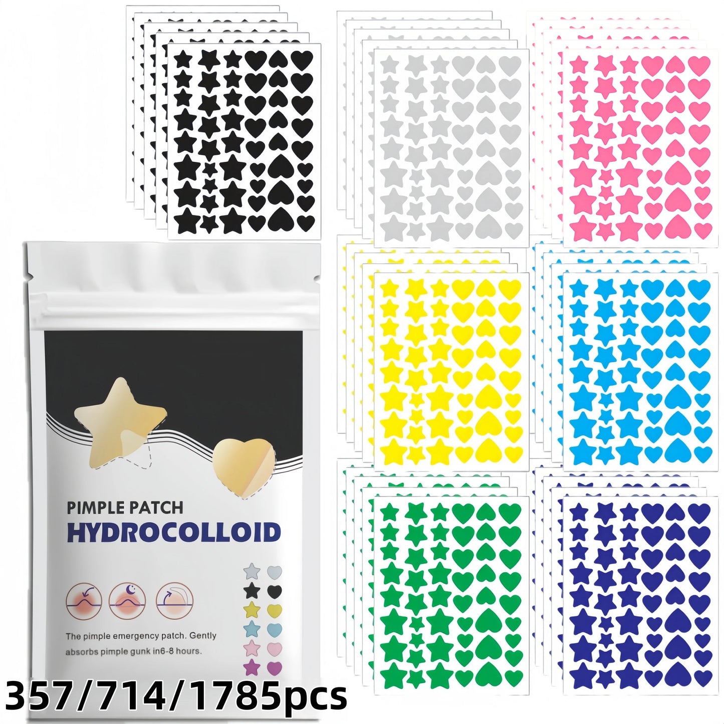 Patchs anti-boutons étoiles et cœurs multicolores Origosana pour le visage