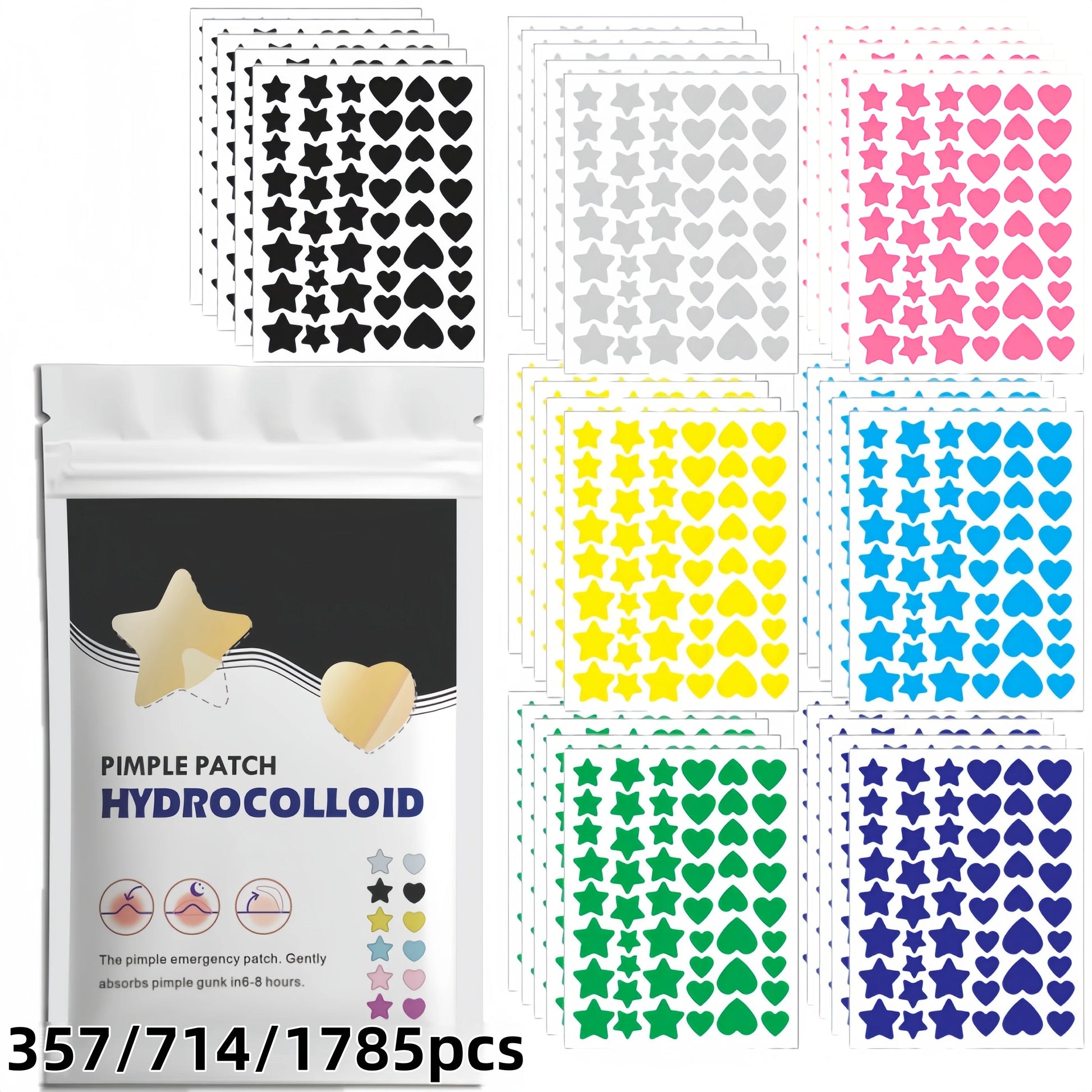 Patchs anti-boutons étoiles et cœurs multicolores Origosana pour le visage